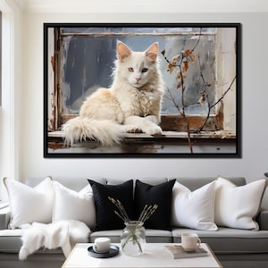 White Cat: Serene Feline Decor | Cozy Home Art | Whiskered Canvas for Living Room | Perfect Pet Lover Gift by NICHECANVAS