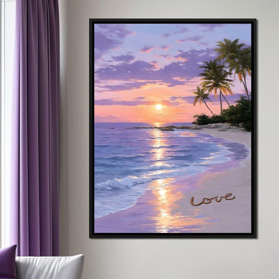 Tropical Dusk Serenity Love: Romantic Coastal Sunset Wall Art