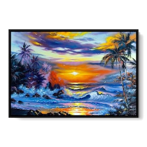 Hawaii Sunset: Tropical Art | Ocean Sunset | Beach Wall Art | Colorful Landscape | Sunset Painting | Coastal Decor by NICHECANVAS