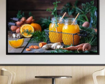 Fresh Orange Juice: Juicy Fruit Wall Art | Kitchen Decor | Vibrant Healthy Drink | Natural Ingredients | Colorful Artwork by NICHECANVAS