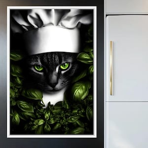 Enchanted Culinary Feline: Chef Cat Print | Green Eyed Cat Art | Whimsical Kitchen Decor | Feline Wall Art | Home Decor by NICHECANVAS