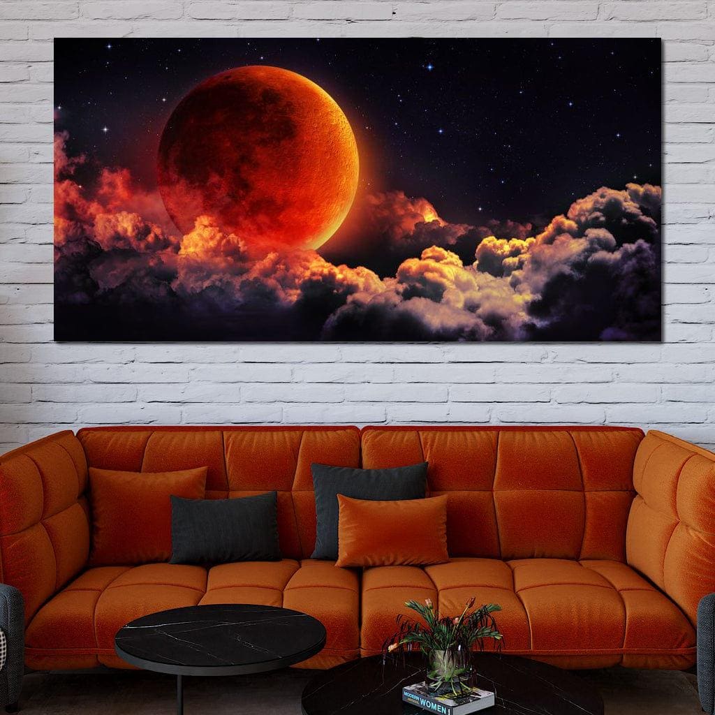 Red Moon: Cosmic Wall Art | Lunar Decor | Night Sky Art | Abstract