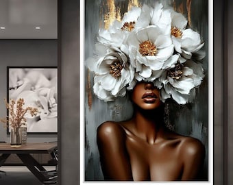 Golden Petals of Grace - Cole Williams: Elegant Art, Contemporary Home Decor, Floral Woman Portrait, Modern Wall Art by NICHECANVAS