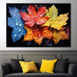 Autumnal Raindrop Leaves | Fall Wall Art | Colorful Maple Leaf Print | Nature Home Decor | Seasonal Vibrant Colors by NICHECANVAS