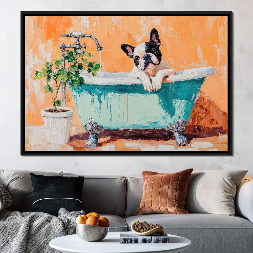Oliver Gal O69-3 Frenchie in The Tub フレブ French Bulldog in the Tub: Cute Dog Art Print | Bath Time Home