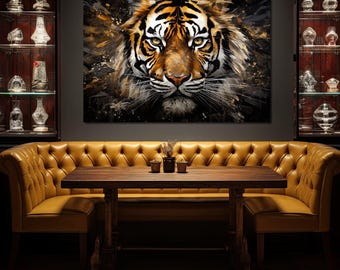Midnight Tiger Majesty: Fierce Animal Home Decor | Bengal & Siberian Tiger Wall Art | Wildlife Painting | Living Room Decor by NICHECANVAS