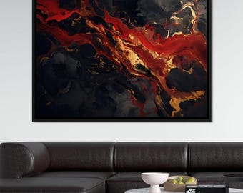 Red Gold and Black Abstraction: Modern Abstract Home Decor, Vibrant Wall Art, Elegant Gold Red Canvas Print by NICHECANVAS