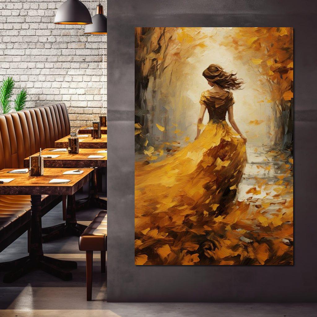 Amber Forest Promenade: Autumn Wall Decor | Golden Leaves Art