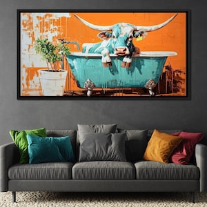 Cow in a Tub Vibrant Quirkiness - NicheCanvas