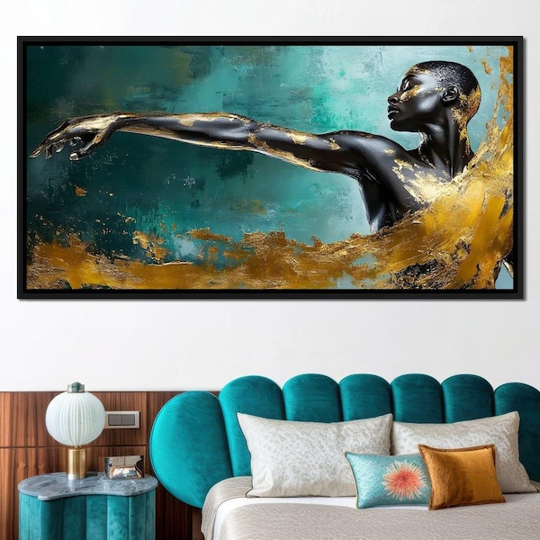 Essence dorée du mouvement : oeuvre d'art murale de ballet élégante | Décoration d'intérieur abstraite | Accents or dynamiques par NICHECANVAS