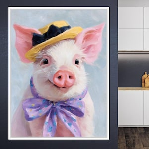 Charming Piglet With Sun Hat: Cute Pig Decor | Farm Animal Art | Whimsical Home Decor | Nursery Wall Art by NICHECANVAS