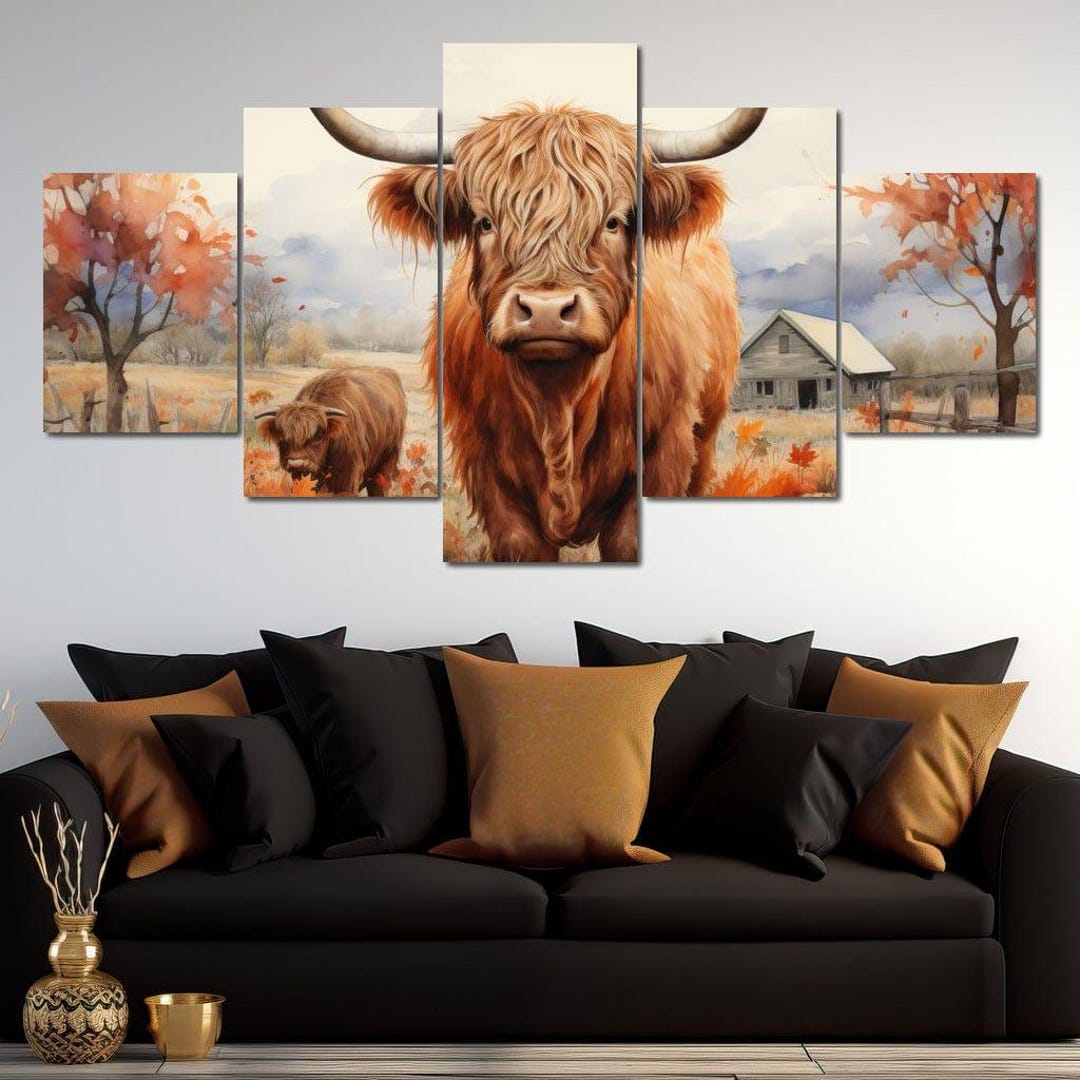 Rustic Fall Background Cow Highland Cow Harvest | Rustic Fall Art, Farmhouse Home Decor, Nature ...