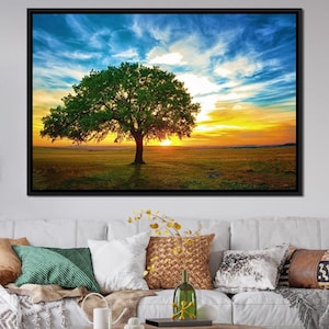 Sunrise Tree: Nature Decor | Landscape Print | Tranquil Art | Outdoor Scene | Colorful Sky | Peaceful Wall Artwork by NICHECANVAS
