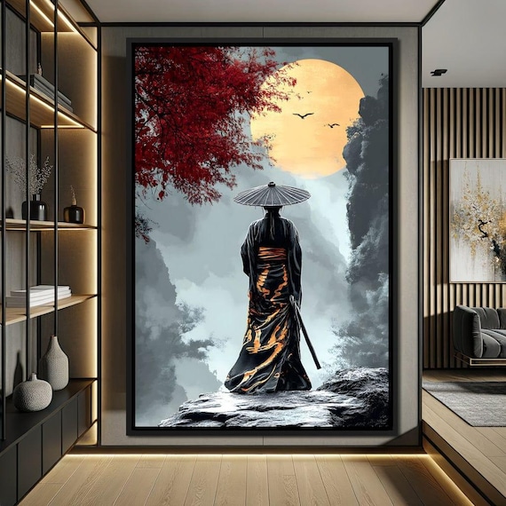 Samurai Moonlight Reverie: Asian Wall Art | Zen Home Decor