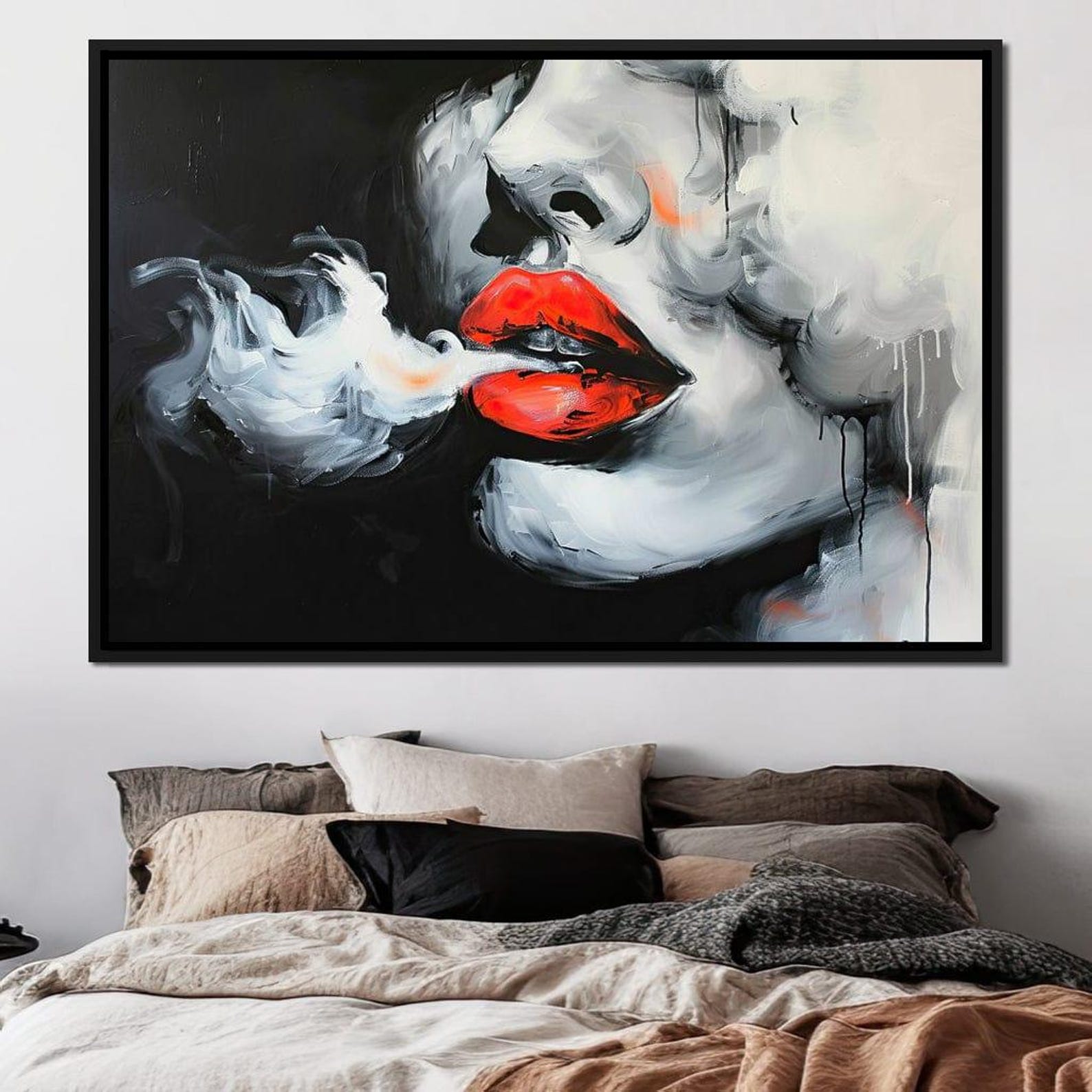 Radiant Lips of Stillness: Abstract Red Lips Art | Modern Wall Art ...