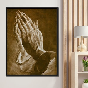Praying Hands: Faith Wall Art | Religious Home Decor | Spiritual Artwork | Brown Christian Islamic Prayer | Serenity by NICHECANVAS