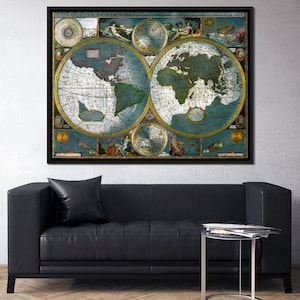 Oude-historische wereldkaart | Vintage kaart muurkunst | Decor wereldgeschiedenis | Antieke nautische prent van NICHECANVAS
