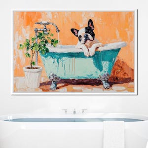 French Bulldog in the Tub: Cute Dog Art Print | Bath Time Home Decor | Pet Lover Gift | Colorful Wall Art by NICHECANVAS