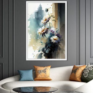 White & Teal Watercolor Flowers: Floral Wall Art | Modern Decor | Botanical Painting | Elegant Nature Canvas by NICHECANVAS
