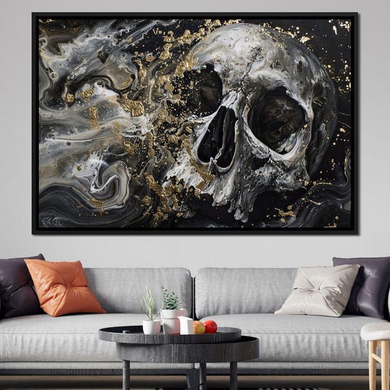 Golden Skull in Galaxy Storm: Skull Wall Art | Dark Fantasy