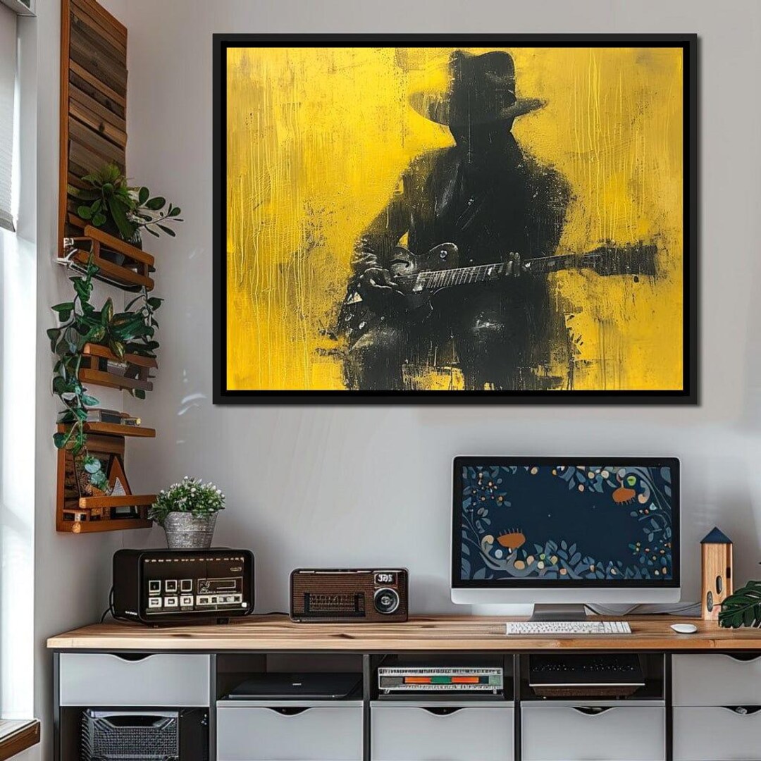 Golden Melody Silhouette: Guitar Wall Art | Musician Decor | Black