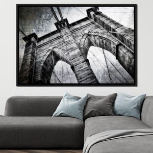 Brooklyn Bridge Arch: NYC Architecture Print | Black and White Wall Decor | Historical Cityscape Art | Home Decor by NICHECANVAS