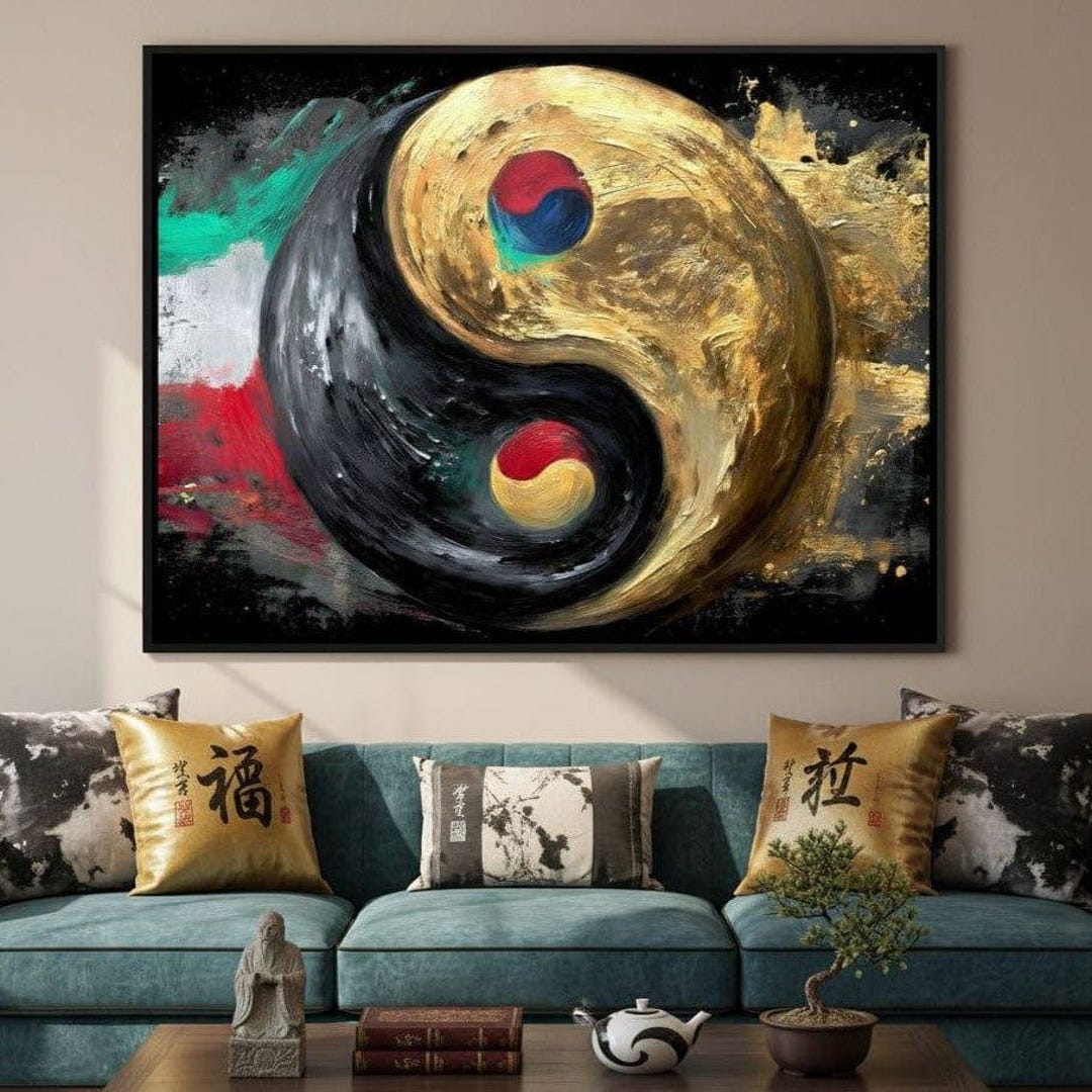 Golden Yin Yang Energy Balance: Zen Wall Art | Feng Shui Home Decor ...