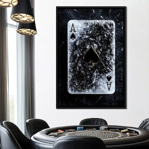 Ace of Shadows: Decoração de casa de cartas de pôquer | Arte de parede moderna em preto e prata | Impressão em tela inspirada em cassino por NICHECANVAS
