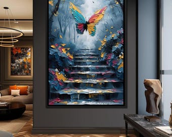 Spectral Flight Ascending: Fantasy Butterfly Art | Nature Wall Decor | Vibrant Colors | Whimsical Design by NICHECANVAS