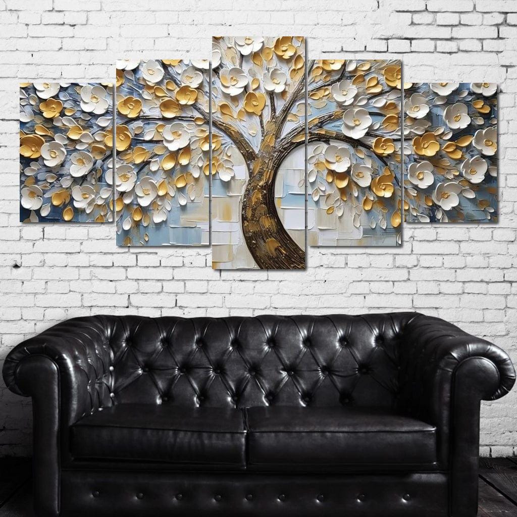 Ivory Golden Petal Melodies: Elegant Home Decor | Floral Abstract