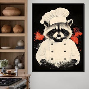 Chef Raccoon&#39;s Culinary Adventure: Fun Animal Chef Wall Art | Kitchen Home Decor | Playful Illustration by NICHECANVAS
