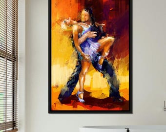 Rumba Tänzer: Pulsierende Latein Tanzkunst | Bunte Leidenschaftliche Moderne Wand Dekor | Tanzendes Paar Ölgemälde von NICHECANVAS