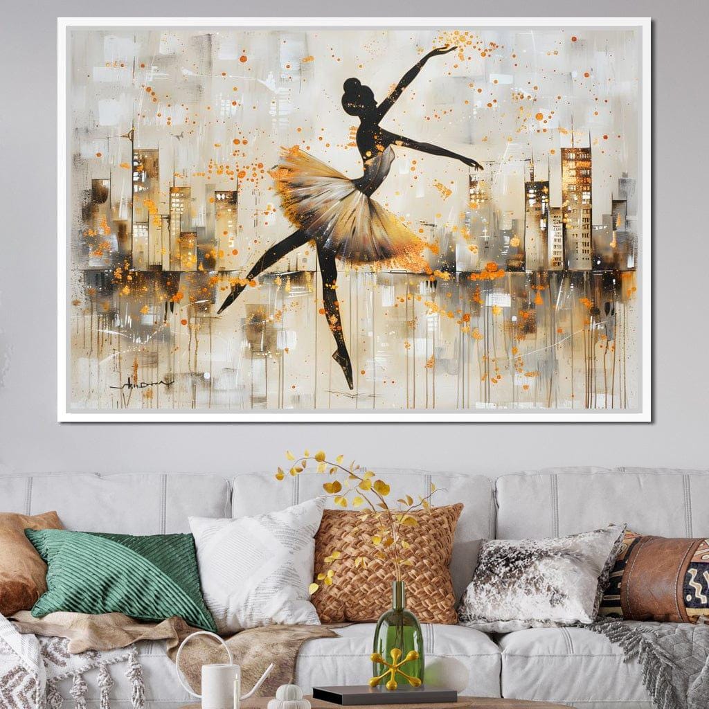Dancer's Leap Through Gold: Ballet Wall Art | Elegant Home Decor