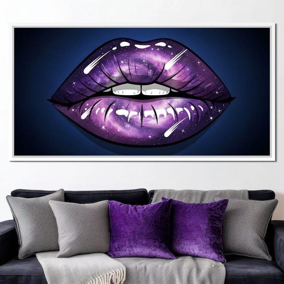 Galactic Kiss Enchantment: Cosmic Lips Art | Fantasy Home Decor