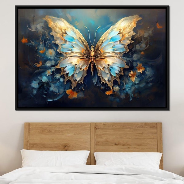 Ethereal Monarch's Flight - Cole Williams: Dreamy Butterfly Wall Art | Whimsical Nature Decor | Vibrant Azure Canvas by NICHECANVAS