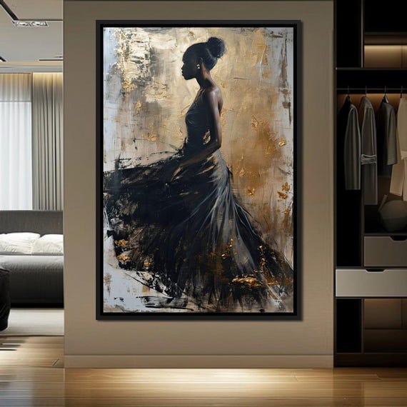 Golden Noir Elegance: Fashion Wall Decor | Black and Gold Art | Modern Elegance | Luxury Wall Art by NICHECANVAS