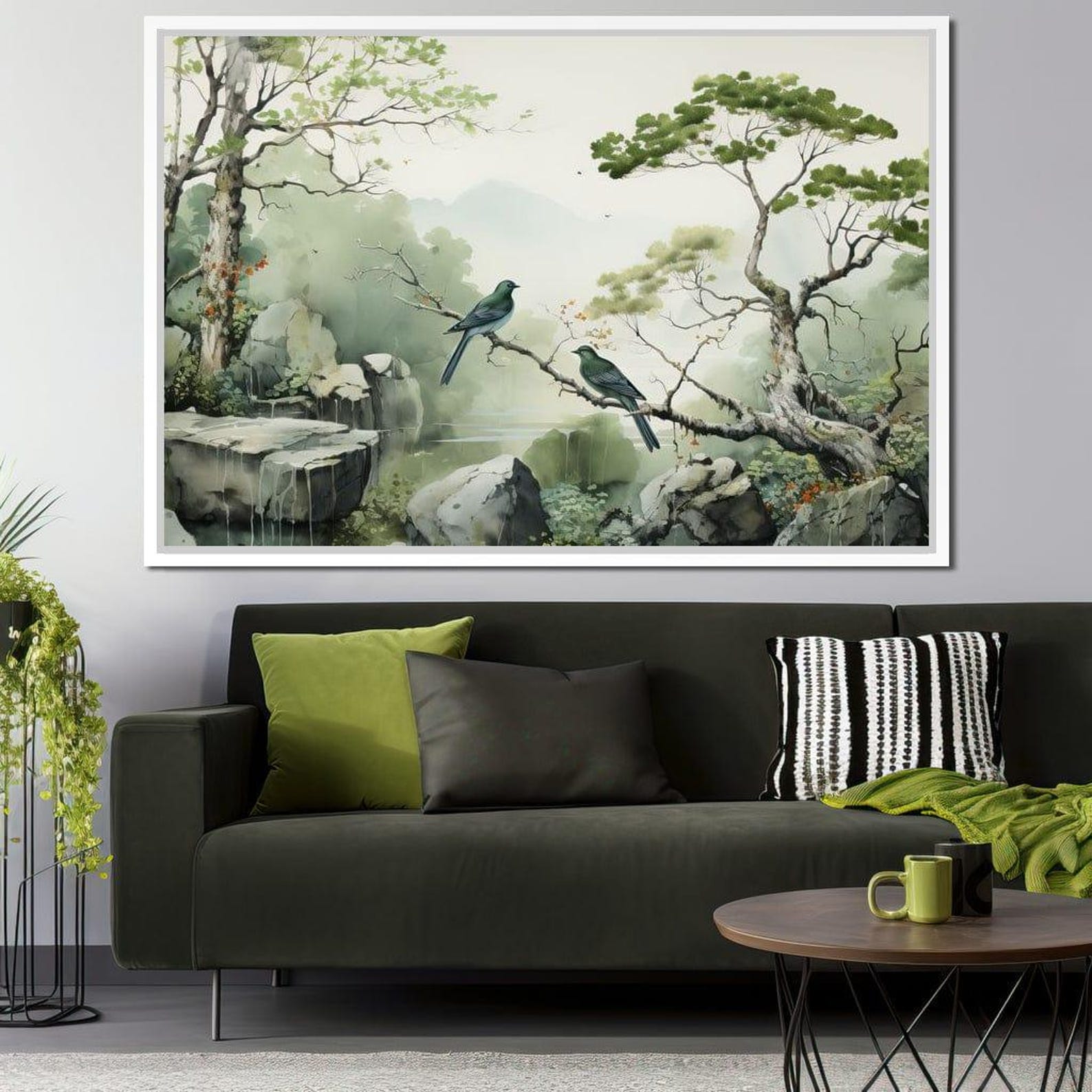 Fresh Look at Misty Mountain Aviary Serene Bird Nature Art Tranquil Greenery Scene