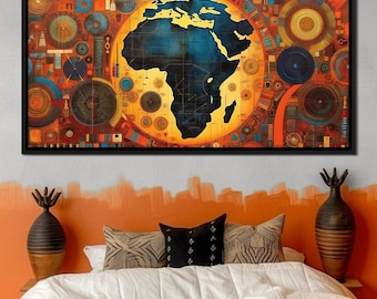 My World Africa - Sakeem Gibbs: African Art | World Map | Colorful Decor | Orange Blue Yellow Gray Wall Art by NICHECANVAS