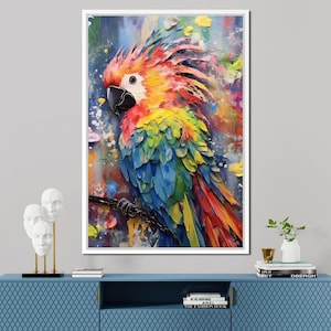 Colorful Cockatoo: Vibrant Parrot Wall Art | Tropical Decor | Nature Home Decor | Exotic Bird Painting | Colorful Print by NICHECANVAS