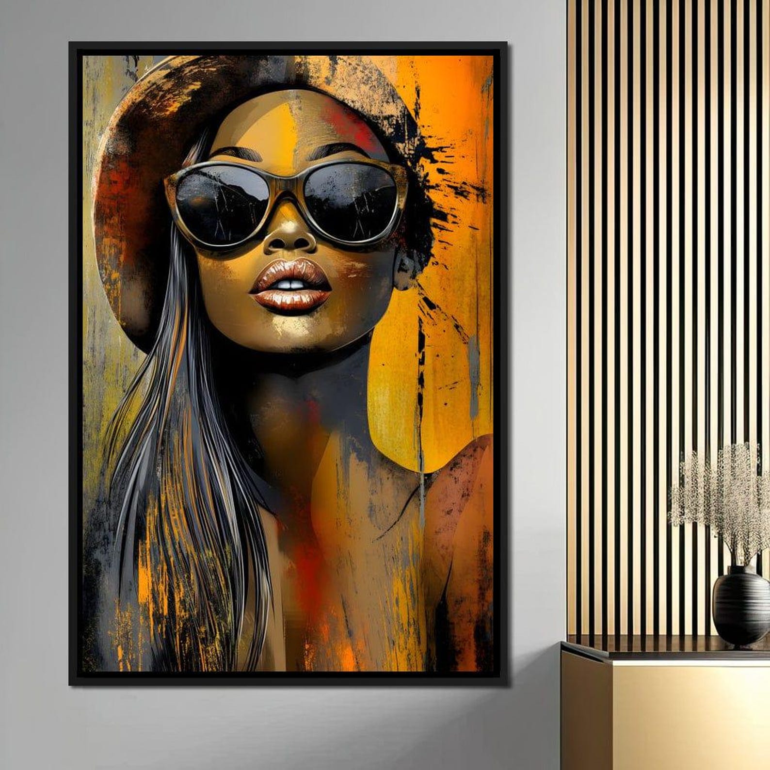 Picture of Golden Glamour Radiance: Bold Portrait Home Decor | Modern Beauty Art ...