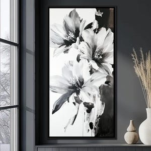 Monochrome Flora Harmony - Wildrose Creations | Black White Floral Art | Elegant Home Decor | Minimalist Botanical Print by NICHECANVAS