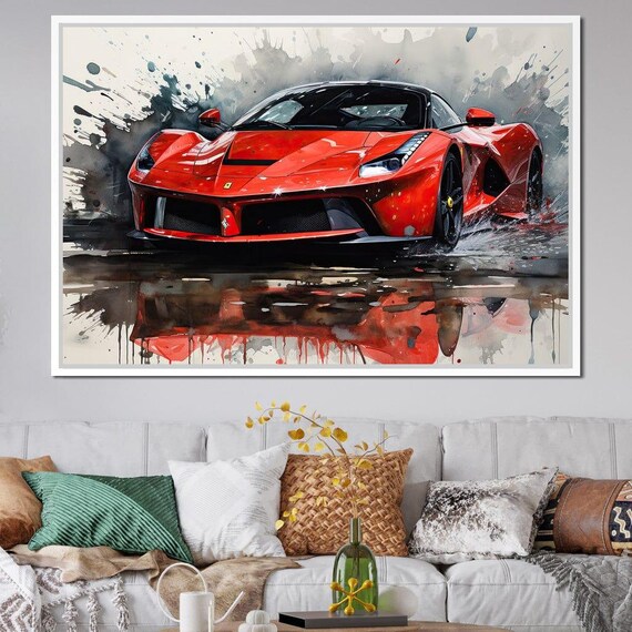 Car Collection 21 - Rider Art: Red Ferrari Home Decor | Automotive