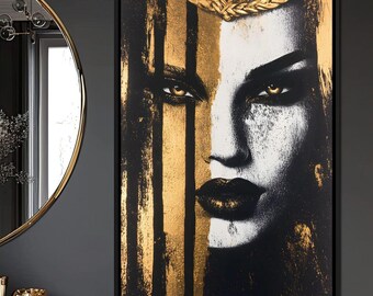 Golden Glance Enigma: Bold Female Portrait | Elegant Wall Art