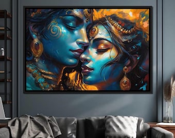 Radha & Krishna Love Story: Divine Hindu Deity Art | Romantic Wall Decor | Colorful Painting | Spiritual Ethnic Art by NICHECANVAS