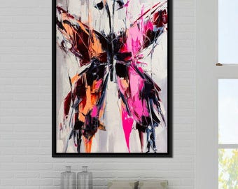 Orange & Pink Butterfly: Colorful Wall Art | Nature Inspired Decor | Vibrant Modern Canvas | Butterfly Painting by NICHECANVAS