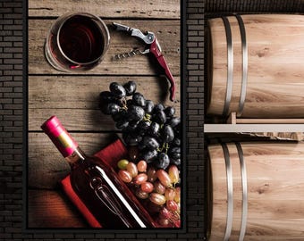 Wine Appreciation: Grapes & Corkscrew Photography | Rustic Home Bar Art | Kitchen Wall Decor | Wine Enthusiast Gift by NICHECANVAS