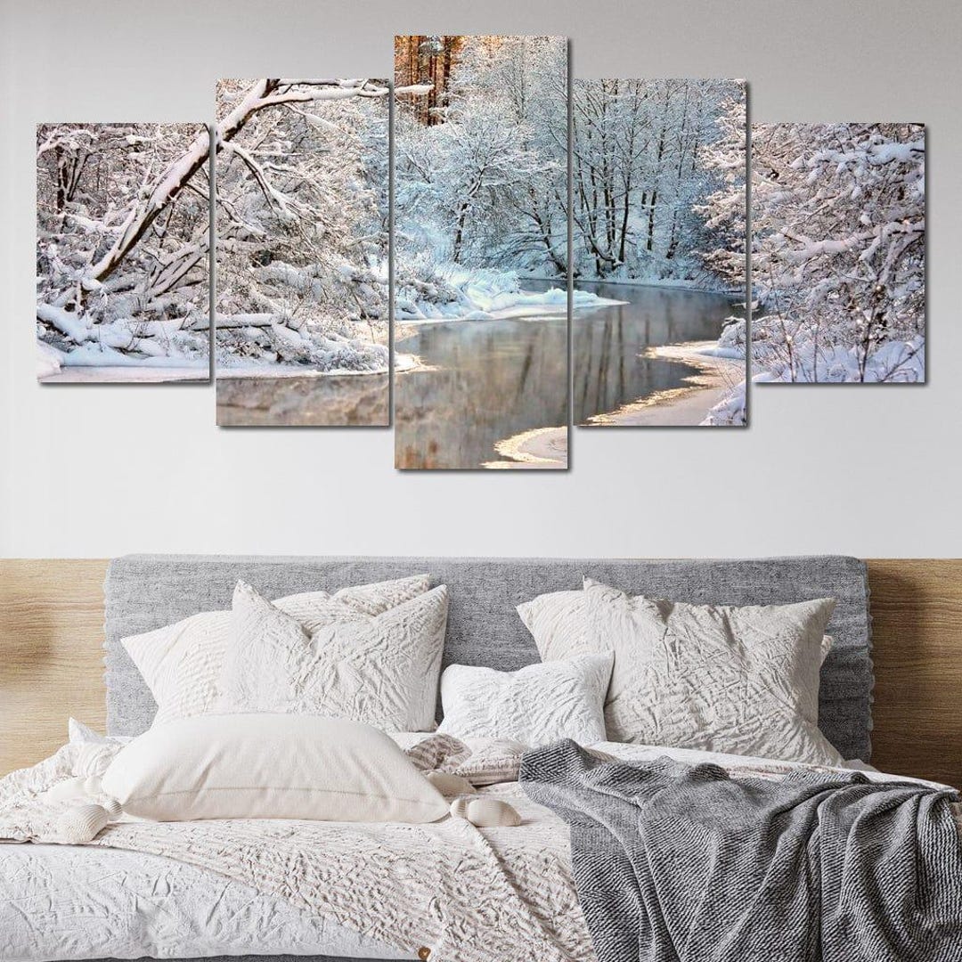 Winter River Landscape: Snowy Scene Art | Nature Print | Serene Winter ...