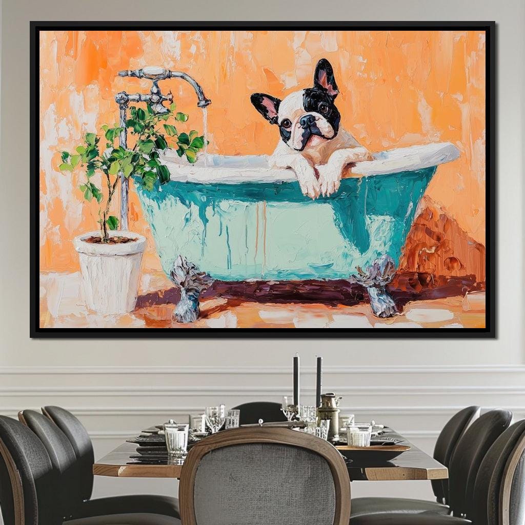French Bulldog in the Tub: Cute Dog Art Print | Bath Time Home