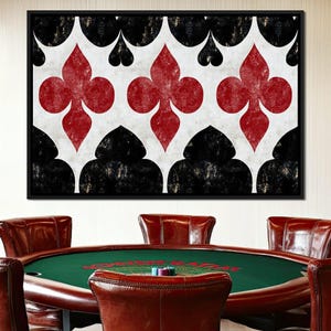 Échos de cartes à jouer : art mural casino rouge et noir | Décoration d'intérieur moderne | Illustration de la salle de poker par NICHECANVAS