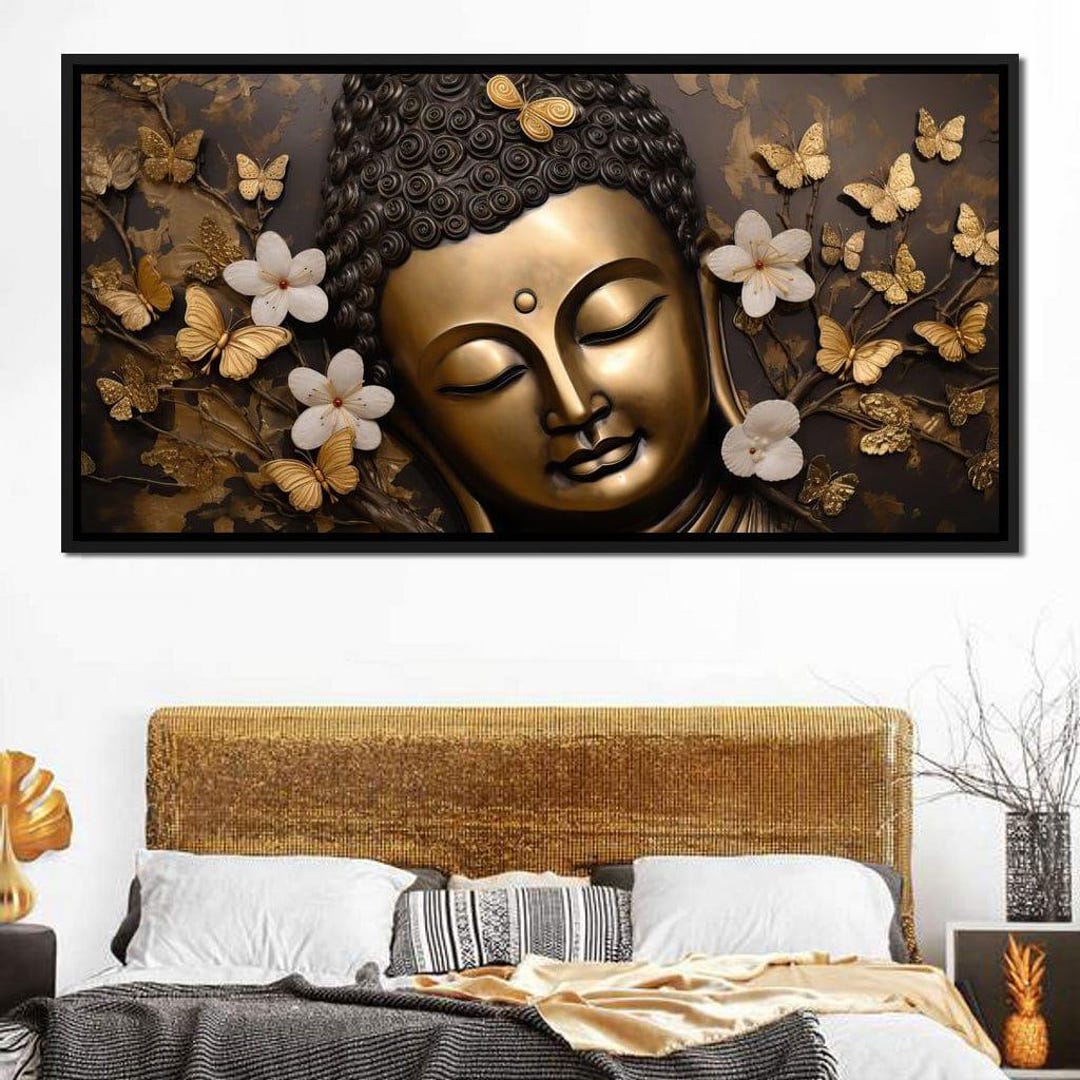 Glimmering Gold Buddha | Spiritual Zen Wall Art | Buddhism Home Decor ...